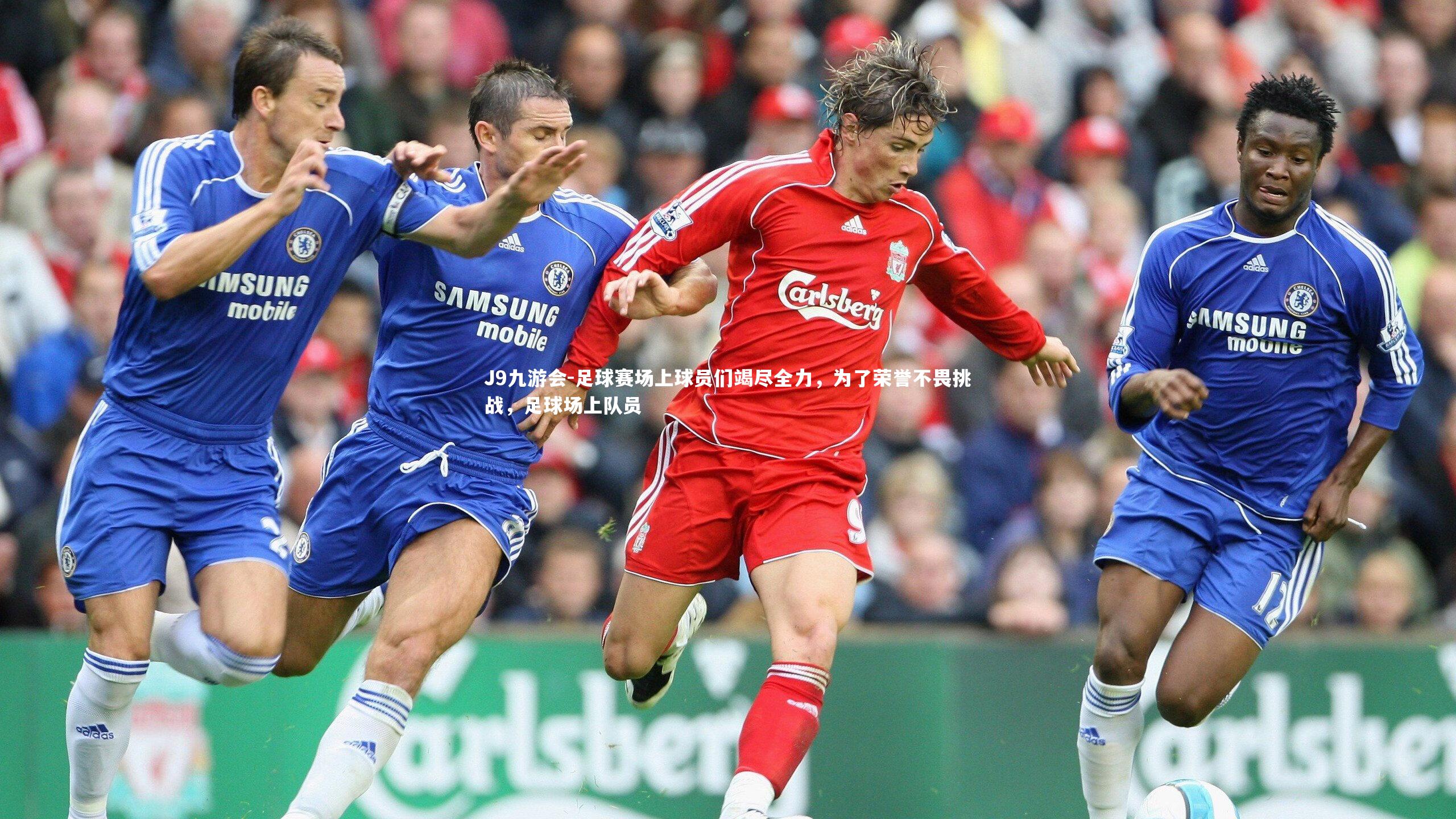 足球赛场上球员们竭尽全力，为了荣誉不畏挑战，足球场上队员